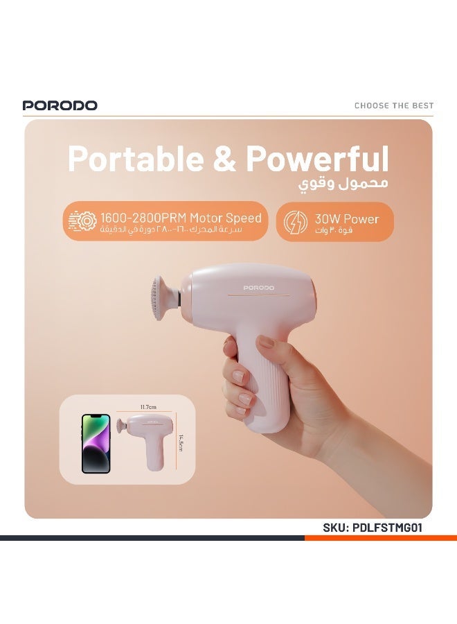porodo Cordless Mini Massage Gun with 4 Interchangeable Heads & Adjustable Massage Intensity / 5 Speed Deep tissue Massage /Travel-friendly Massager for Home therap & Muscle recovery  - Black - Image 4